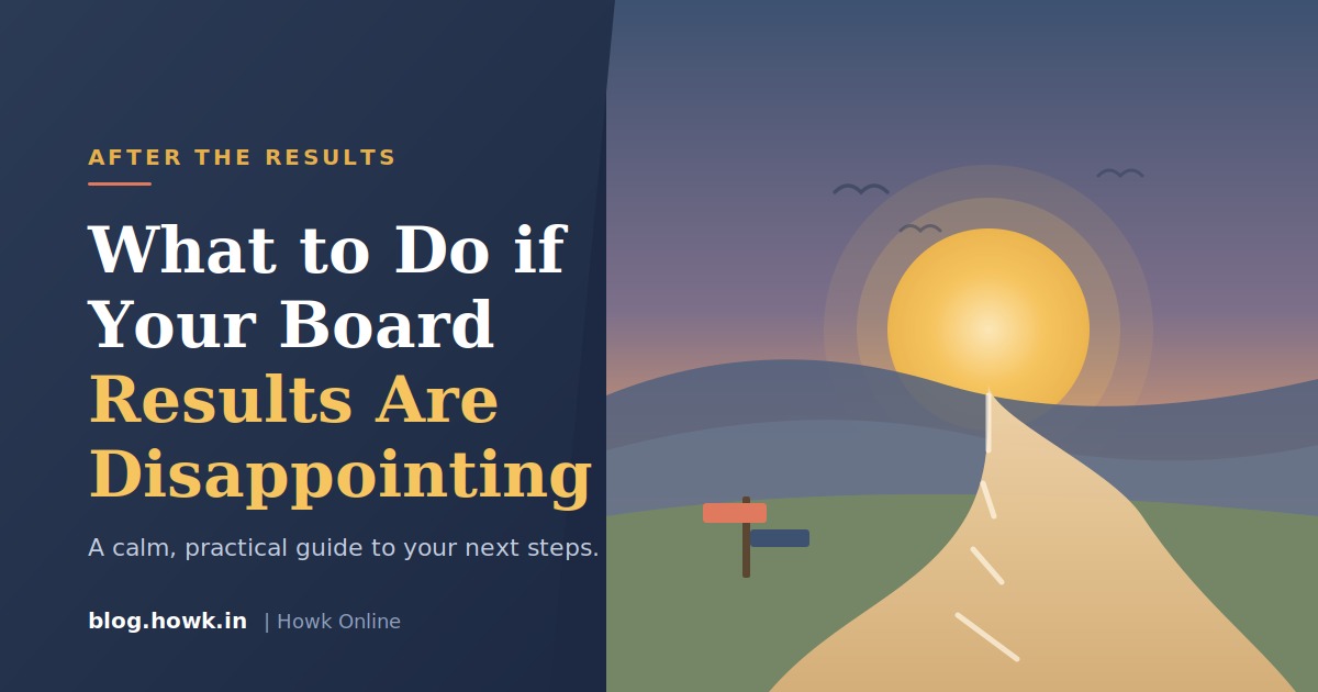 A calm guide on what to do if your board results are disappointing, with a sunrise over a path symbolising a fresh start